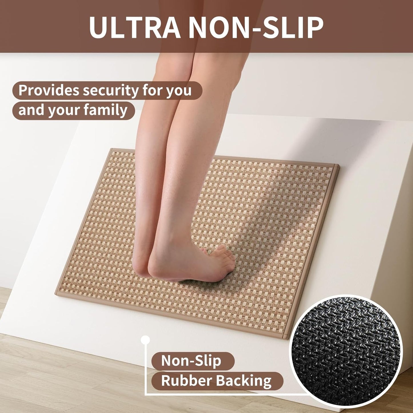 Kitchen Runner Rugs Non Slip Washable, Super Absorbent Soft Chenille Braided Kitchen Mats for Floor Rubber Backing Standing Sink Mat Floor Mat, Easy to Clean, Brown 17"x59"