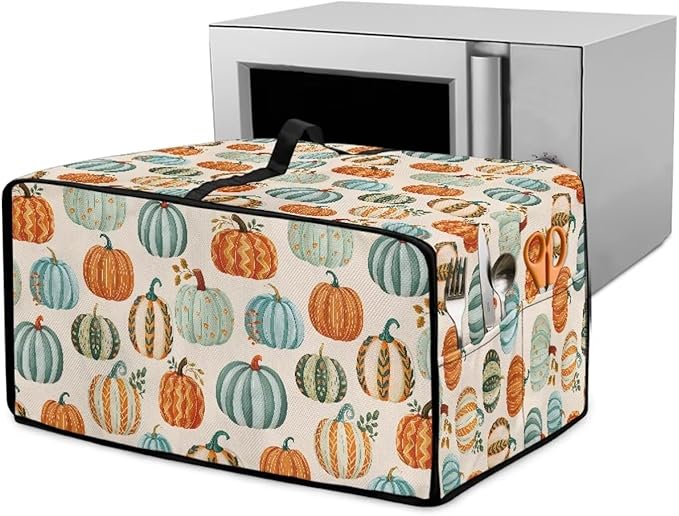 Toaster Oven Dust Cover Dustproof Smart Oven Air Fryer Microwave Cover with Side Pockets, Electric Appliance Protector for Kitchen, M, Pumpkin Pattern