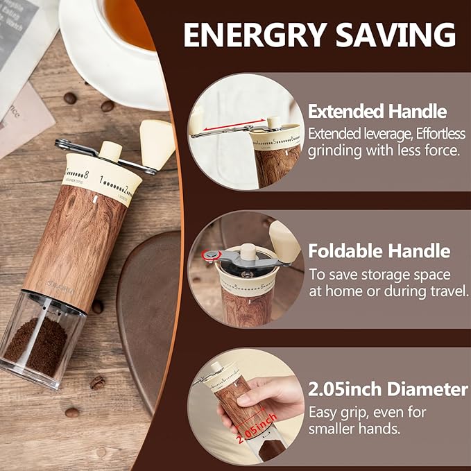 SYLORIA Manual Coffee Grinder with 56 External Adjustable Settings Hand Coffee Bean Mill with Ceramic Burr and Foldable Handle