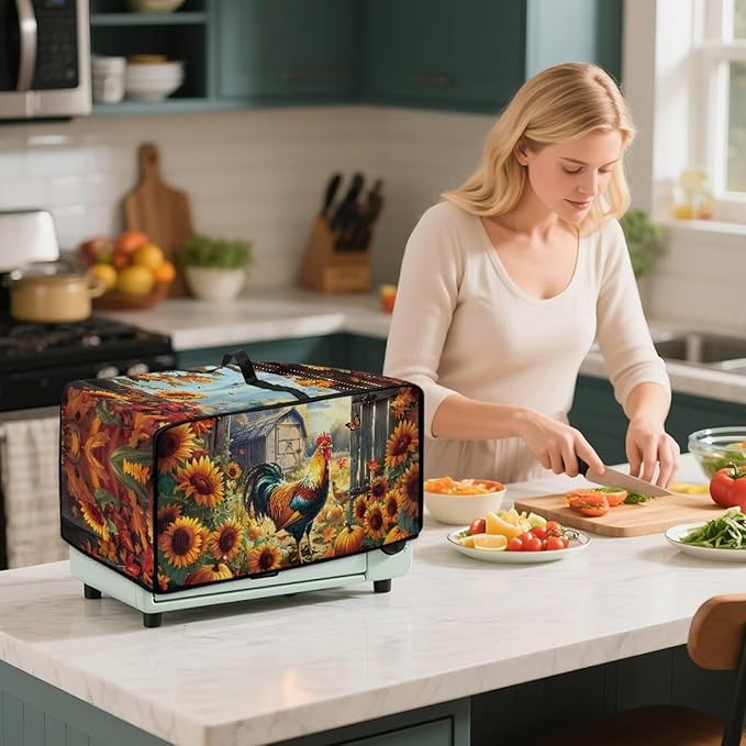 Toaster Oven Dust Cover Dustproof Smart Oven Air Fryer Microwave Cover with Pockets, Electric Appliance Protector Fall Home Decor, S, Chicken Rooster Sunflower Pumpkin Butterfly