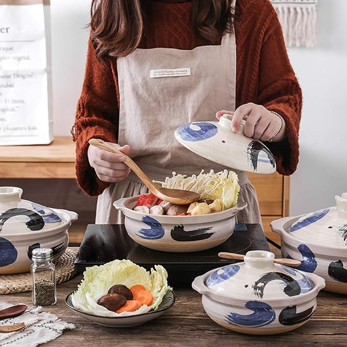 Donabe Japanese Casserole Pot Heat Resistant Ceramic Casserole With Lid Clay Rice Cooker Pot Casserole Clay Pot Slow Stev Saucepan Health Saucepan,C,1.2L