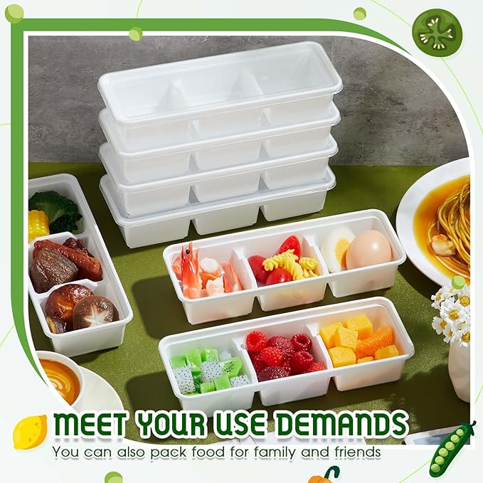 Hushee 100 Pack 17 oz Small Meal Prep Containers with 3 Compartments Snack Containers with Lid Disposable Plastic Bento Box Travel Lunch Food Boxes Stackable for Office Picnic (White)