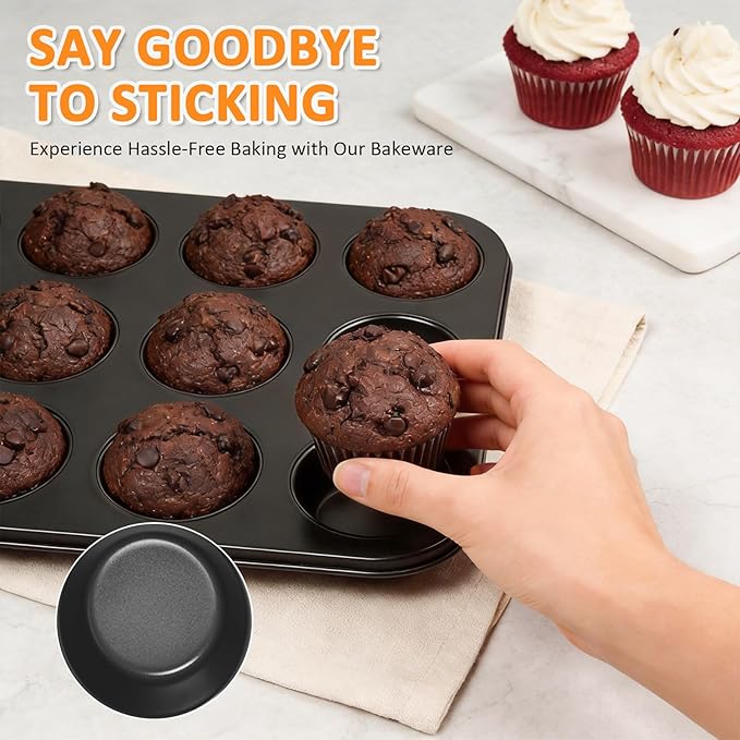 10PCS Nonstick Baking Pans Set - Bakeware Sets for Cooking, Oven and Dishwasher Safe, Non Toxic, Includes Cookie Sheets for Baking, Muffin Pan, Bread Pan, Cake pan, Loaf Pan Roasting Pan Black