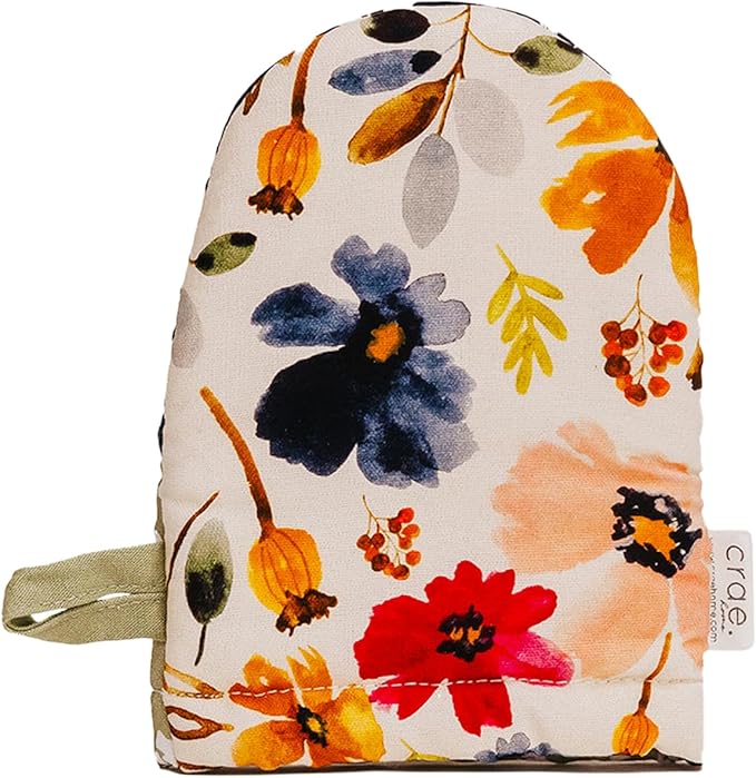 Crae Home - Mini Oven Mitt | Ester Pattern Silicone-Lined Grip Heat-Resistant Cotton Kitchen Mitt with Hanging Loop | Cute Pot Holder Style Oven Glove for Baking & Cooking | 7.5” x 5.5”