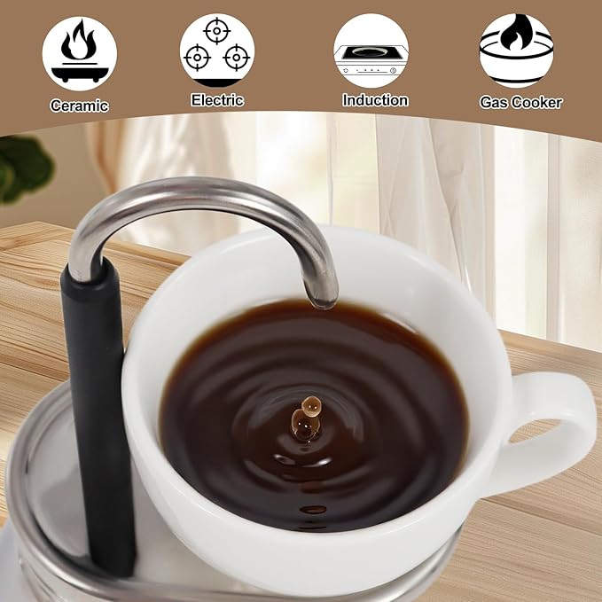 Uncoated 4 Cup Single Tube Moka Pot 304 Thickened Stainless Steel Mini Coffee Maker Stovetop Espresso Coffeemaker Italian Classic Style Brewing Greca Cafe Mocha for Camping Travel Home 310ml