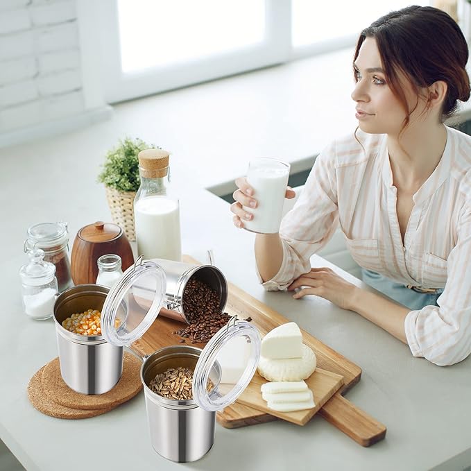 Lallisa 9 Pcs Stainless Steel Canisters 62 oz Stainless Steel Containers with Lids Food Storage Container with Airtight Clamp Lid Coffee Containers for Tea Sugar Coffee Flour Kitchen Counters