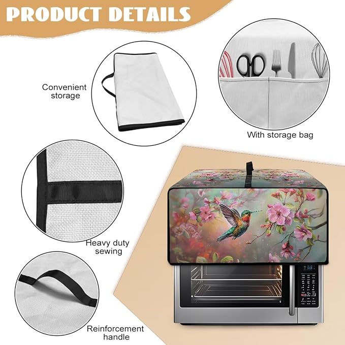 Air Fryer Toaster Oven Dust Cover Protective Microwave Oven Cover Small Appliance Protector Decorations Kitchen Accessories, S, Hummingbird Pink Flower