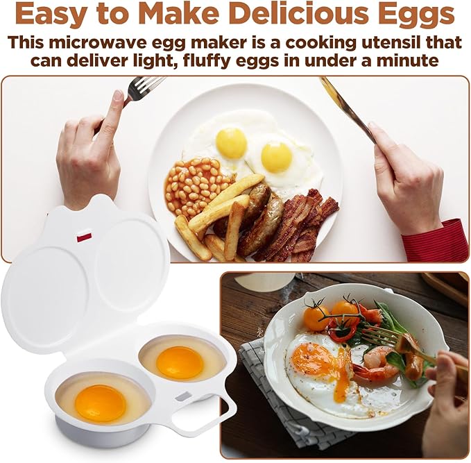 Egg Poacher Microwave,White Microwave Egg Poacher 2 Eggs,2 Cavity Nonstick Poached Eggs Maker With Lid,Microwaves Egg Cooker 2 Eggs,Kitchen Dining Specialty Cookware