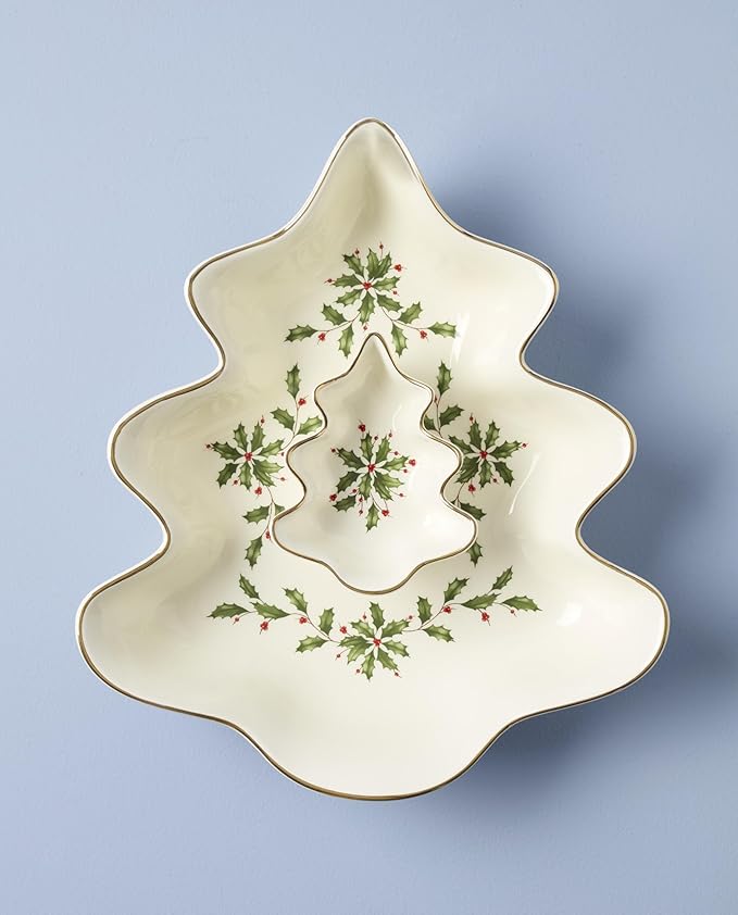 Lenox 898187 Holiday Tree Chip & Dip Set, Christmas Dishes, Festive Serveware