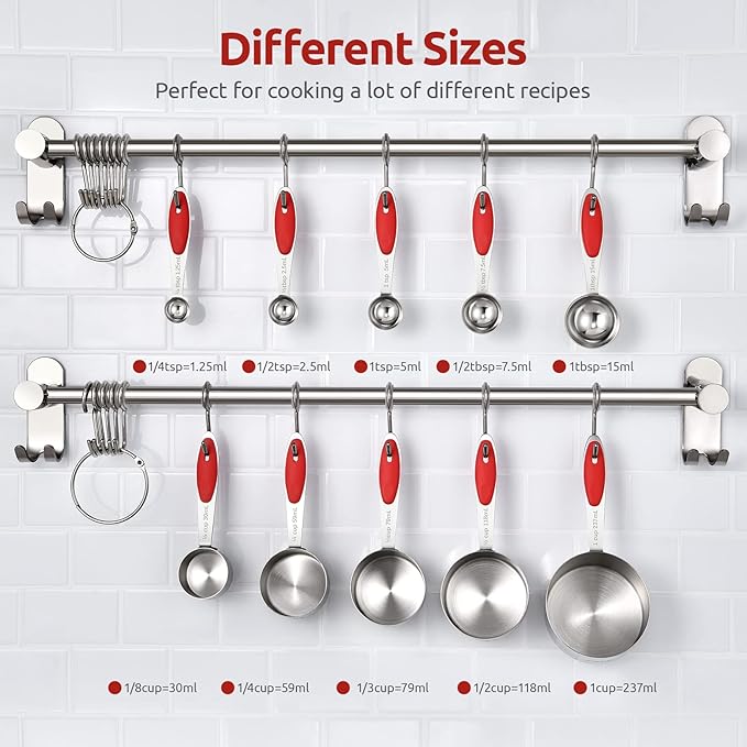 U-Taste 14in Extra Large Flexible Silicone Spatula with 600ºF Heat Resistance, and Upgraded Measuring Cups and Spoons Set of 10 with Reinforced Welded Handle (Red)
