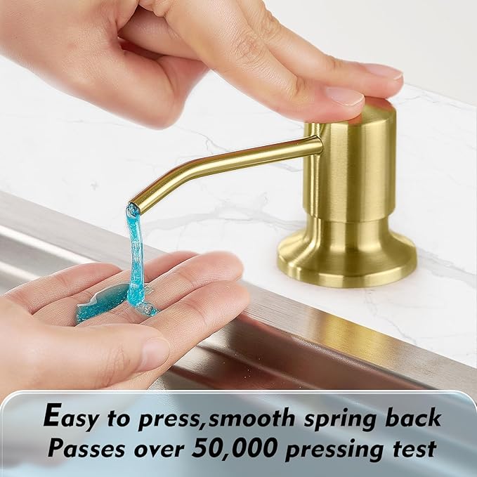 CREA Light Gold Soap Dispenser for Kitchen Sink, Stainless Steel Built-in Sink Soap Dispenser Pump with 17 oz in-Counter Bottle and 39" Extension Tube for Under Sink, Brushed Finish