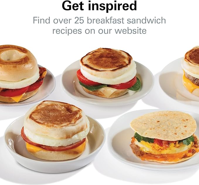 Hamilton Beach Breakfast Sandwich Maker with Egg Cooker Ring,Customize Ingredients,Perfect for English Muffins,Croissants,Mini Waffles,Perfect White Elephant Gifts,Silver (25475),(Pack of 4)