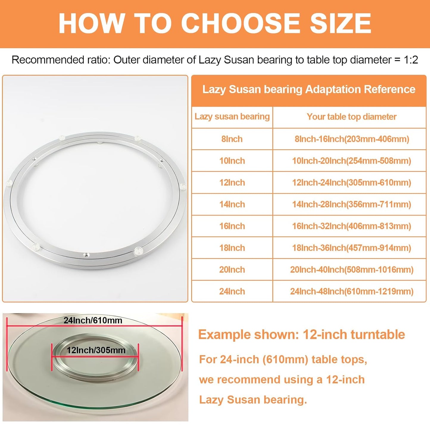 TamBee 14 Inch Lazy Susan Hardware Aluminum Bearing Metal Rotating Turntable Bearing Swivel Plate Hardware Lazy Susan Bearing Lazy Susan Parts Lazy Susan Mechanism Lazy Susan Kit Lazy Susan Base Only