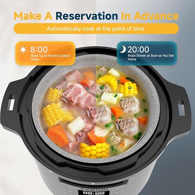 8Qt 12-in-1 Electric Pressure Cooker, 1200W Stainless Steel Multi-Cooker, Slow Cook, Rice Cook, Steamer, Sauté, Yogurt Maker, Warmer & Sterilizer, Safer Venting Design with Recipe Book, Silver