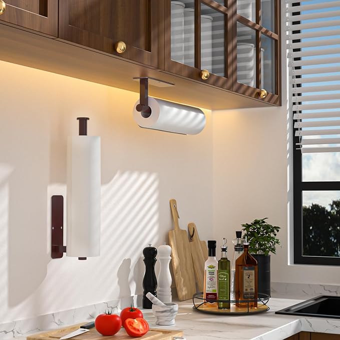 ASTOFLI Paper Towel Holder Under Cabinet No Drilling, Self Adhesive Paper Towel Holder Wall Mount for Kitchen Rack, Under Counter Napin Holder No Drill, RV, 304 Stainless Steel, Oil Rubbed Bronze
