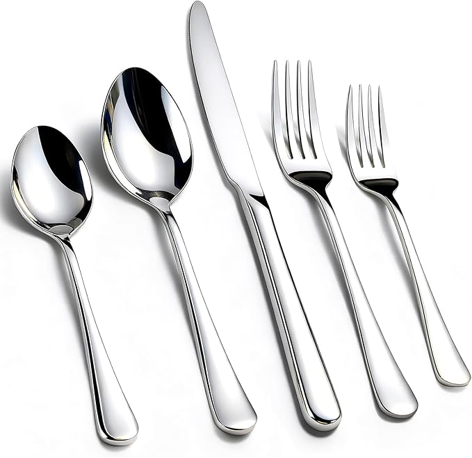 KIKCOIN 60 Pack Silverware Set for 12, Heavy Duty Stainless Steel Flatware Set, Mirror Polished Cutlery Utensils Set Includes Forks and Spoons Set for Home Kitchen Restaurant Wedding