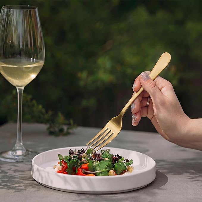 LIANYU Matte Gold Silverware Set for 8, 40 Piece Stainless Steel Flatware Utensils Set, Satin Finish Cutlery Set Include Spoons Forks and Knives, Modern Metal Tableware Set for Home, Dishwasher Safe