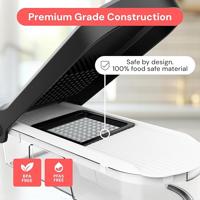 Fullstar Mandoline Slicer for Kitchen - Vegetable Chopper, Onion Potato Food Veggie Fruit Slicer and Cutter with Container, Kitchen Gadgets & Gifts, Home Essentials (6-in-1, Black)