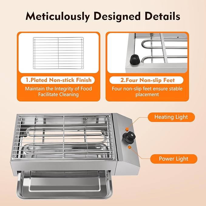 Electric Indoor Outdoor Grill, 1800W Commercial Electric Grill with Removable Griddle, Adjustable Temperature 122F-572F, Stainless Steel Smokeless Indoor Grill for Party Cooking Home Commercial