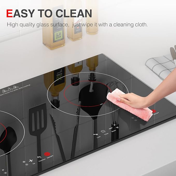 3000w Electric Cooktop, 24" Electric Stove 2 Burner Hot Plate Built-in Double Burner Cooktop with LED Touch Screen,9 Heating 9 Temperature,Kids Lock & Timer,Suitable for all Pans
