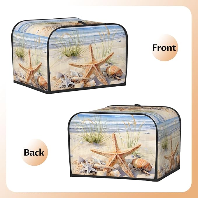 Toaster Cover 4 Slice Watercolor Starfish Seashell Beach Waterproof Appliance Cover with Hang Loop Bread Baker Toaster Cover for Kitchen