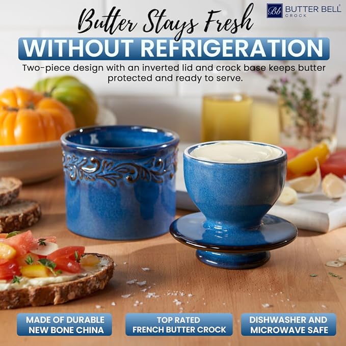 Butter Bell - The Original Butter Bell Crock by L. Tremain, Antique Collection - Denim Blue