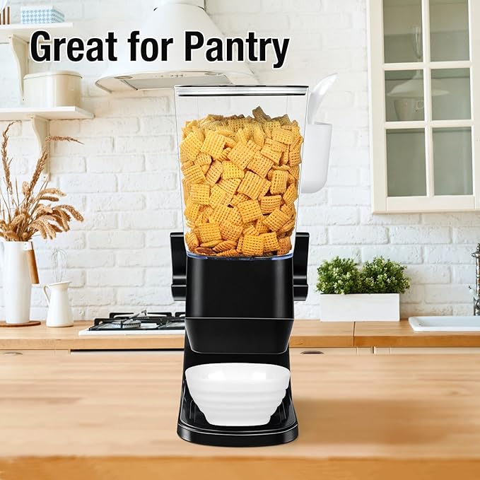 Cereal Dispenser Countertop Wath Bowls and Spoons Cereal Containers Storage for Pantry Snack Organizer Dry Food Storage Container with Lid for Kitchen Organization Oatmeal Nut Granol（Black 2 pack ）