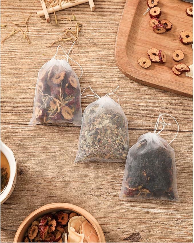 50 Pcs Tea Filter Bags Disposable Tea Bags for Loose Tea Herb Spice Empty Mesh Small Drawstring Seal Infuser Strainer Diy Bath Tea Bags Sachets (2.36x2.75inch)