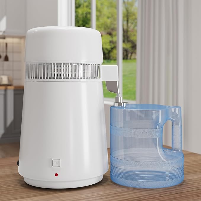 GarveeHome Water Distillers for Home Countertop, 1 gal/4 L Stainless Steel Distilled Water Machine with Glass Container, 750W Desktop Drinking Purifier Filter Distilling Kit