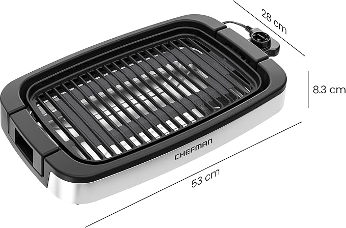 Chefman Smokeless Indoor Electric Grill, Extra Large Grilling Surface, Nonstick Table Top Grill for Indoor Grilling and BBQ with Adjustable Temperature Control, Drip Tray, Dishwasher-Safe Parts