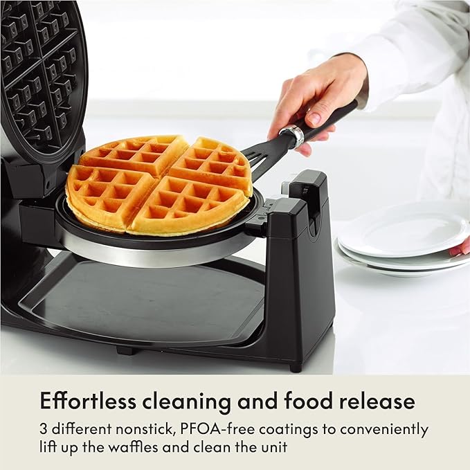 bella Classic Rotating Belgian Waffle Maker with Nonstick Plates, Removable Drip Tray, Adjustable Browning Control and Cool Touch Handles, Stainless Steel