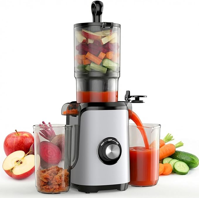 OLIXIS Cold Press Juicer, Masticating Juicer Machine with Reverse Function, Juice Extractor for Making Nut Milk, Easy Clean & Blade-Free, Silver