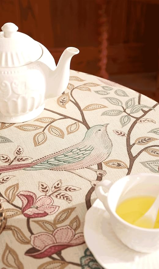 patdrea Designer Vintage Round Tablecloth,Pink Linen Table Cloth with Birds Pattern,Colorful Decoration French Table Cover for Kitchen Dining,Thanksgiving,Party,Christmas,Diameter 55"-Kulom a