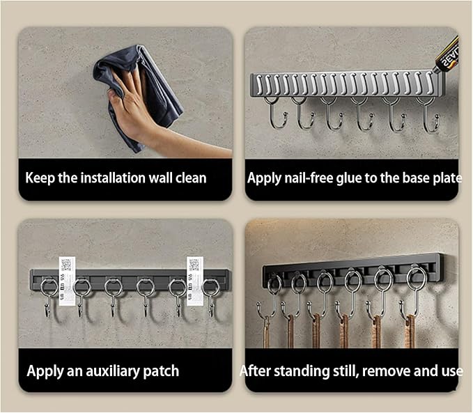 Kitchen Utensil Hooks and Adhesive Hooks are Suitable for Hanging Wall Hooks, Saving Space and eliminating The Need for Drilling (Black, 8 Hooks)