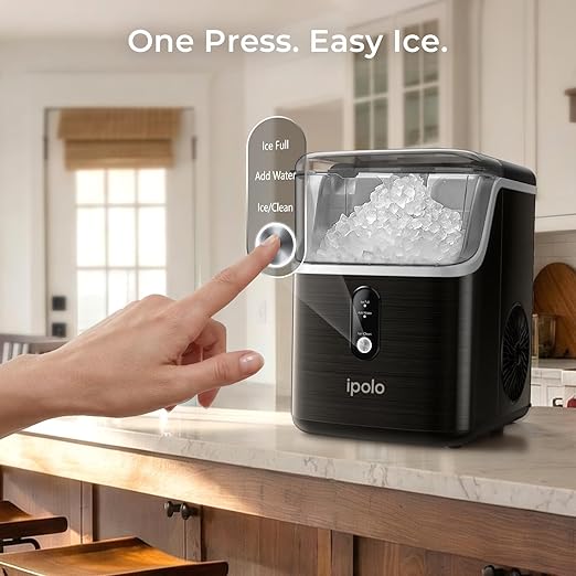 Nugget Ice Maker Countertop: 33lb/Day, Self-Cleaning, Black Stainless Steel, Portable, Soft Chewable Pebble Ice Machine for Home Kitchen, RV & Office