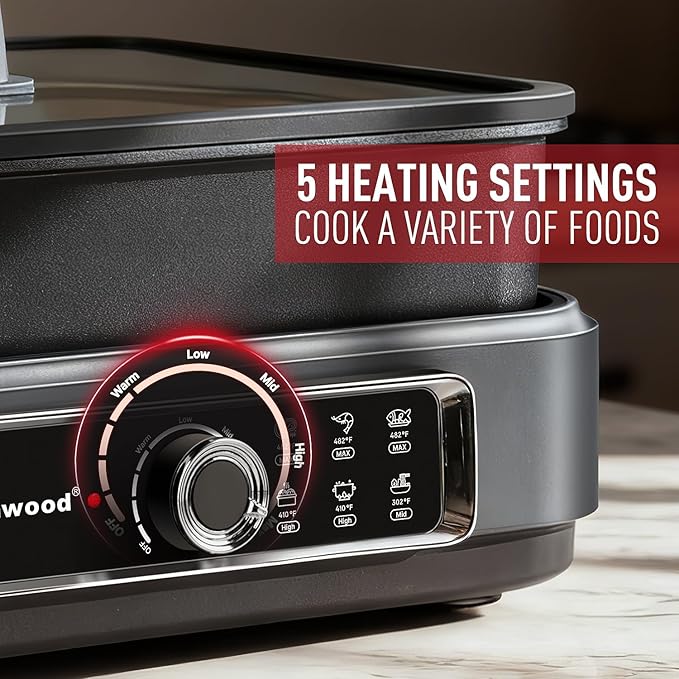 Slow Cooker, Techwood 1500W Electric Skillet 7.5-Quart Extra-large Capacity Multi-Cooker with 5-Level Heat Settings, Come with Non-stick Skillet Pan & Cooking Pot, Dishwasher Safe, Black