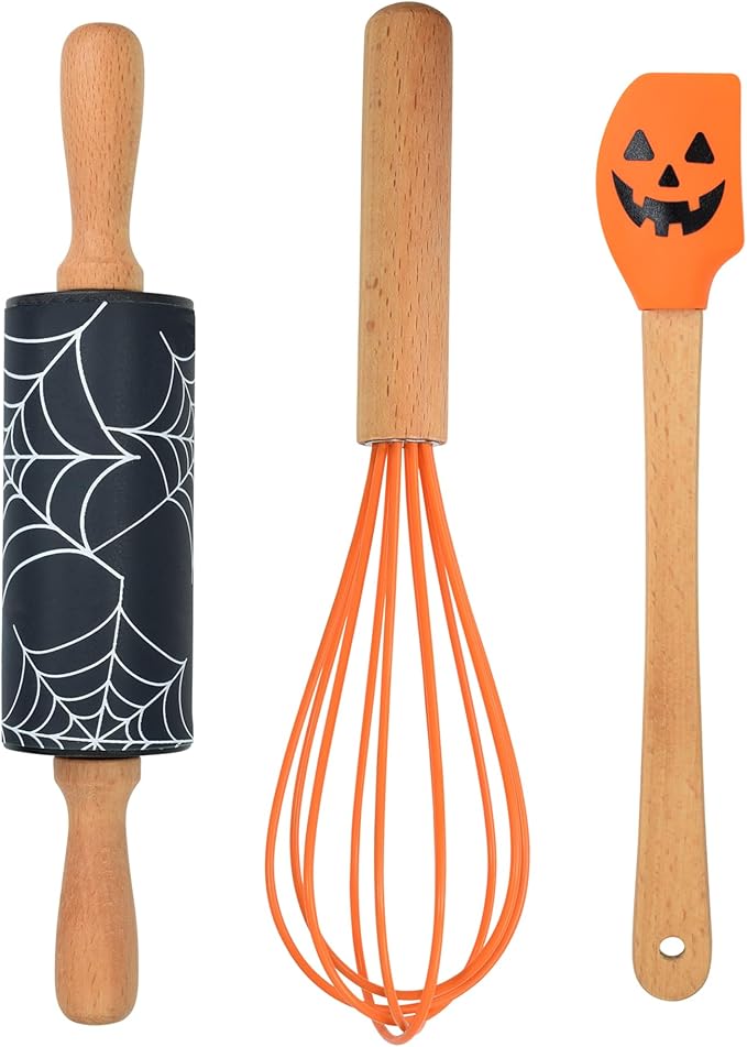 Spooky Halloween Mini Bake Set. Includes mini-Spatula, Whisk and Rolling Pin. Fall Fun Baking Set.