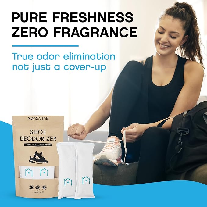 NonScents Shoe & Refrigerator Deodorizer Bundle - 4 Pack (8 Count) Shoe Odor Eliminator & 4 Refrigerator Deodorizer - Powerful, Reusable Odor Absorbers for Shoes, Fridge, Closets - Unscented Freshness