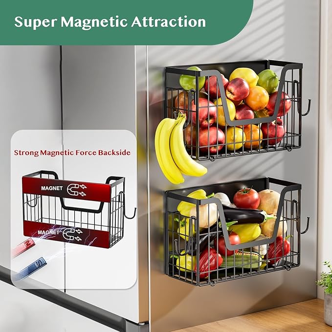Magnetic Spice Rack, Magnetic Shelf for Fridge, Pantry Organizers & Storage, Kitchen Organization, Fridge Organizer, Kitchen Organizers and Storage, Magnetic Paper Towel Holder, (Black)