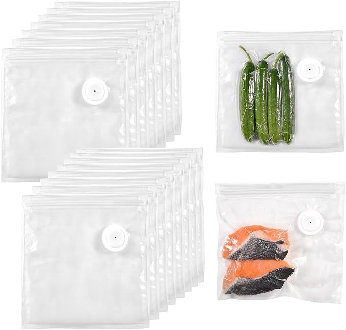 Vacuum Sealer Bags, Double Zipper Seal BPA Free Microwaveable Vacuum Storage Bag for Food