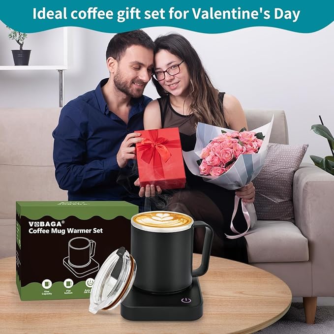 VOBAGA Coffee Mug Warmer & Mug Set for Desk - Auto Shut Off & 3 Heat Settings, Includes 15oz Stainless Steel Mug, Smart Coffee Cup Warmer, Home Office Essentials Coffee Set（Mug Included）