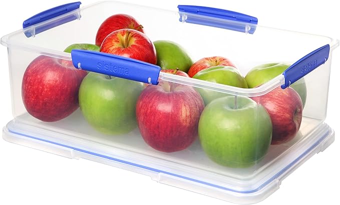 Sistema KLIP IT Food Storage Container, 7 L, Airtight & Stackable, BPA-Free, Clear with Blue Clips