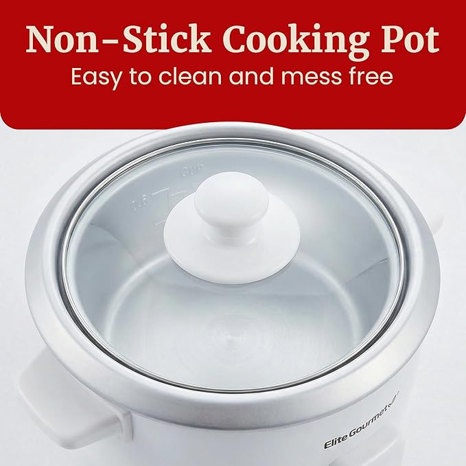 Elite Gourmet ERC-003X Electric Rice Cooker with Automatic Keep Warm Makes Soups, Stews, Grains, Hot Cereals, 6 Cups Cooked (3 Cups Uncooked), White