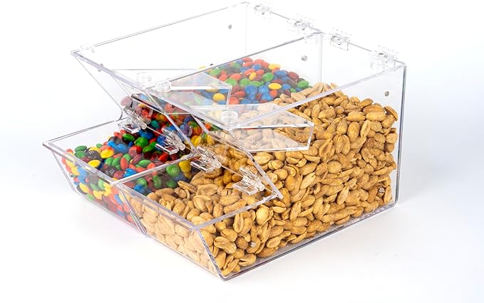 IneVibe Candy Bin Topping Dispenser - Acrylic Bulk Sprinkle Container w/Scoop, Stackable & Magnetic for Multiple Holders on Shelf - Commercial Setting for Cereal, Nuts, Candies & Snack Food Storage