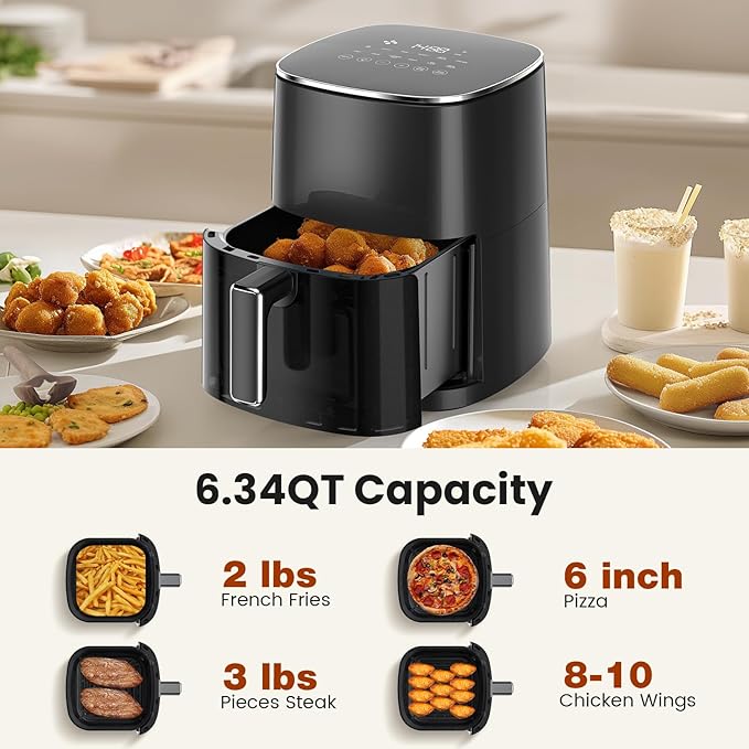 Sweetcrispy 6QT Air Fryer with Window, Square Airfryer Oven 12-in-1 for Family, 400°F Rapid Air Crispy Technology, Roast Bake Dehydrate, Nonstick & Easy-Clean Basket, Black