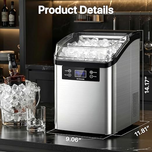 VITESSE Nugget Ice Makers Countertop,44lbs in 24Hrs, 9 Ice Cubes Ready in 6 Mins 9 Sizes,Auto-Cleaning Ice Makers Portable Ice Machine for Home Kitchen Office Party & Large Families