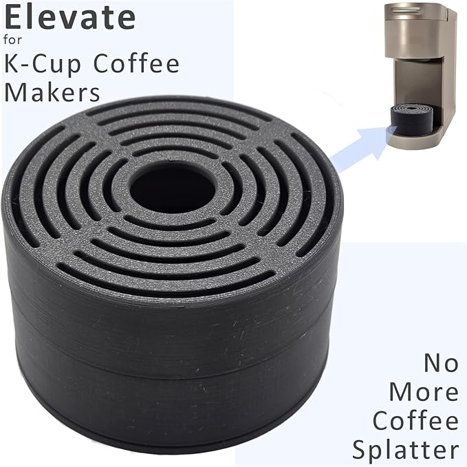 Elevate Anti-Splash Cup Riser Accessory for most Keurig K-cup, Cuisinart Single Serve, and other Coffee Makers, Adjustable for Cup Size and Drip Tray Type (Black with Black Base)