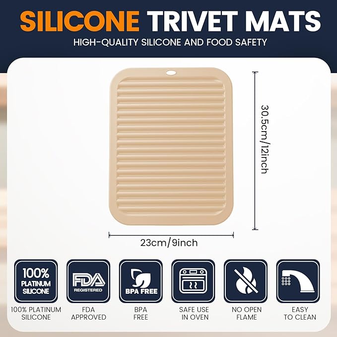 Silicone Trivet Mats 4 Heat Resistant Pot Holders Multipurpose Non-Slip Hot Pads for Kitchen Potholders, Drying mat, Jar Opener, Spoon Holder, Coaster.(Ivory White)