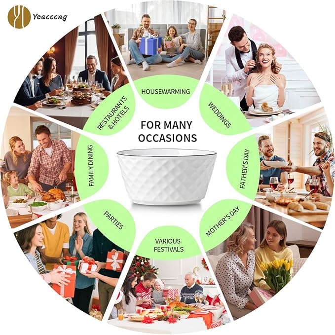Yeacccng Cereal Bowls Set of 6, 30oz Ceramic Soup Bowls, Scratch-Resistant, Lead-Free, 6 inch White Cereal Bowls for Oatmeal, Salad, Pasta, Soups, Dessert Snacks, Fruits, Dishwasher & Microwave Safe