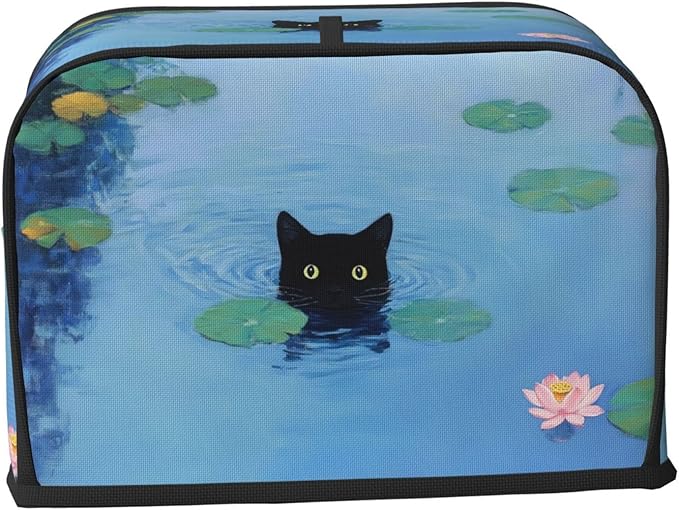 Black Cat Swimming Toaster Cover 2 Slice, Cute Country Bread Machine Cover, Washable, Stain Resistant, with Top Handle